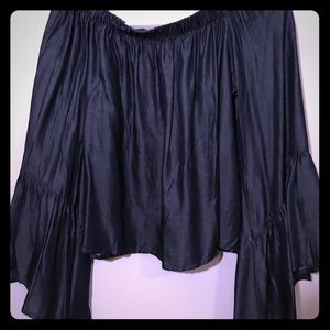 Boho denim off the shoulder top!